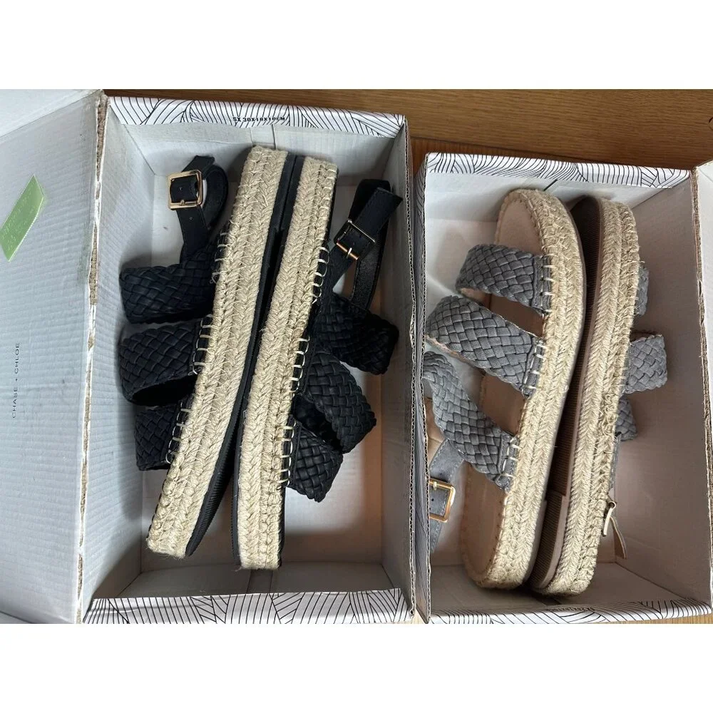 Chase & Chloe Women's Woven Strap Platform Sandals Lot of 2 Black & Gray Size 9